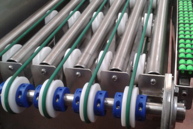 Convoyeur transfert 90° courroie rouleaux