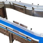 Convoyeurs équipés de bande modulaire en plastique : configurations disponibles en élévateur, en ligne droite ou en courbe. Conception personnalisée selon les contraintes d’implantation.