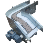 Convoyeur pour cartons, en courbe et élévateur